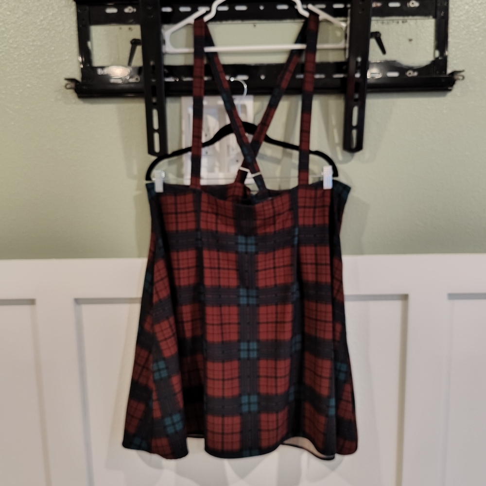 Maroon And Green Plaid Skirtall, Skirt, Overall Winter Jumper From Modcloth